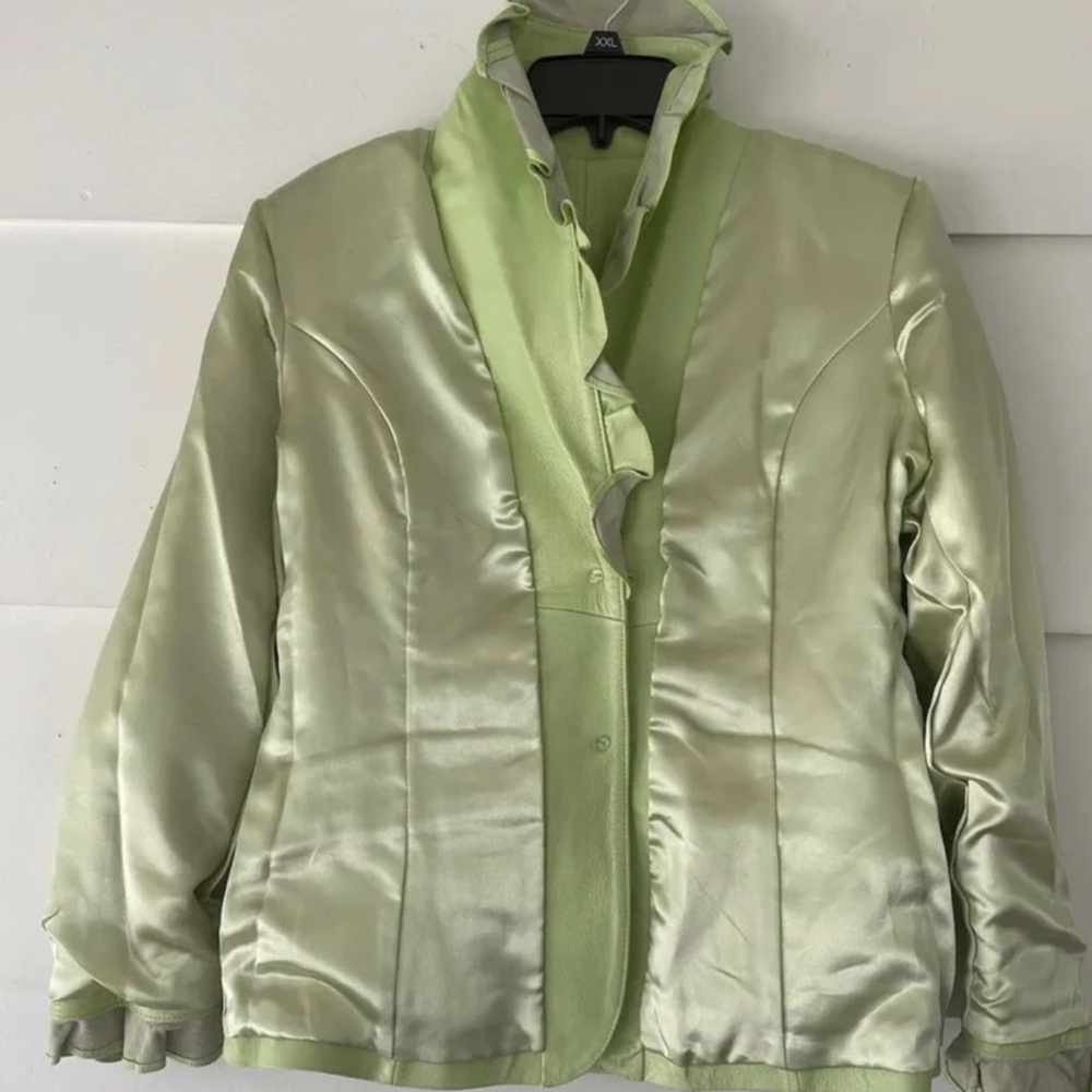 Lime Ruffled Leather Jacket - Picture 6 of 6